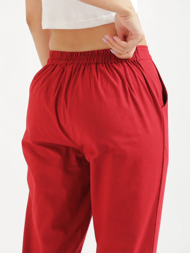 Regular cotton pants in red