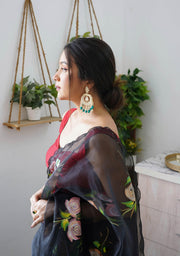 Hand painted organza saree in black