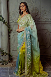 Organza saree with beautiful embroidery & zari work