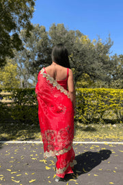 Organza saree in red with gotta patti border