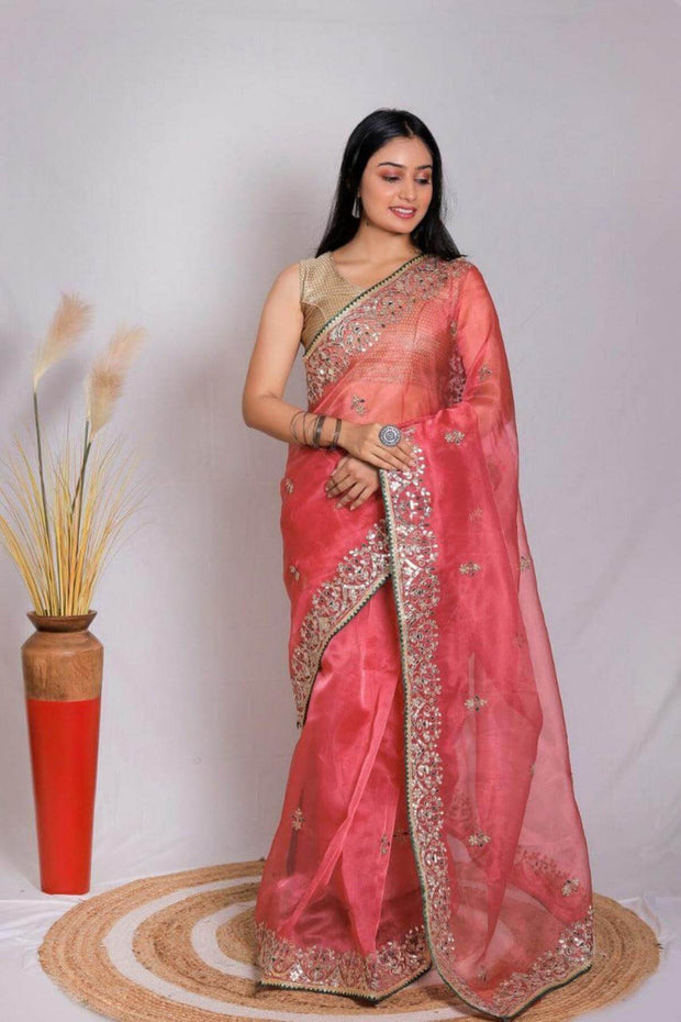 Organza saree   with gotta patti work