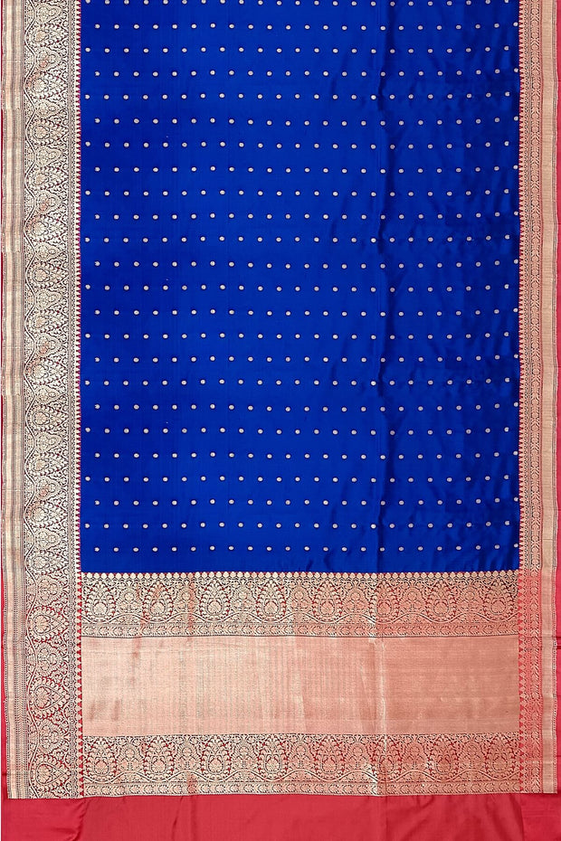 Handloom Banarasi katan pure silk saree in blue with small motifs