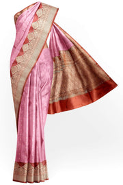 Handloom Banarasi katan pure silk saree in  onion pink with small motifs