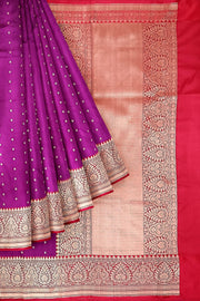 Handloom Banarasi katan pure silk saree in  purple with small motifs