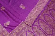Handloom Banarasi pure silk saree in purple in dupion finish with floral motifs