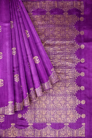 Handloom Banarasi katan katan pure silk saree in purple in dupion finish with floral motifs