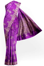 Handloom Banarasi katan katan pure silk saree in purple in dupion finish with floral motifs