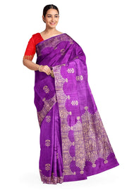 Handloom Banarasi katan katan pure silk saree in purple in dupion finish with floral motifs