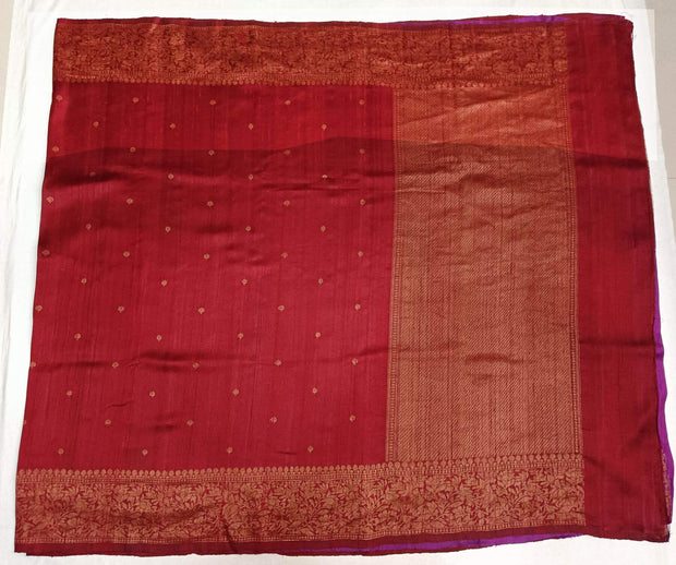 Handloom Banarasi katan pure silk saree in maroon in dupion finish with small motifs .