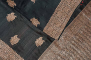 Handloom Banarasi katan pure silk saree in black in dupion finish with floral motifs .