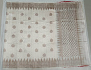 Handloom Banarasi katan pure silk saree in off white in dupion finish with floral motifs.