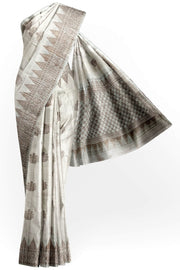 Handloom Banarasi katan pure silk saree in off white in dupion finish with floral motifs.