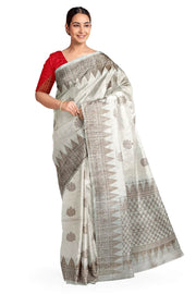 Handloom Banarasi katan pure silk saree in off white in dupion finish with floral motifs.