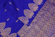 Handloom Banarasi katan pure silk saree in royal blue in dupion finish with floral motifs .