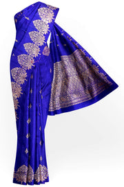 Handloom Banarasi katan pure silk saree in royal blue in dupion finish with floral motifs .