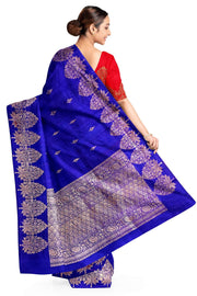 Handloom Banarasi katan pure silk saree in royal blue in dupion finish with floral motifs .