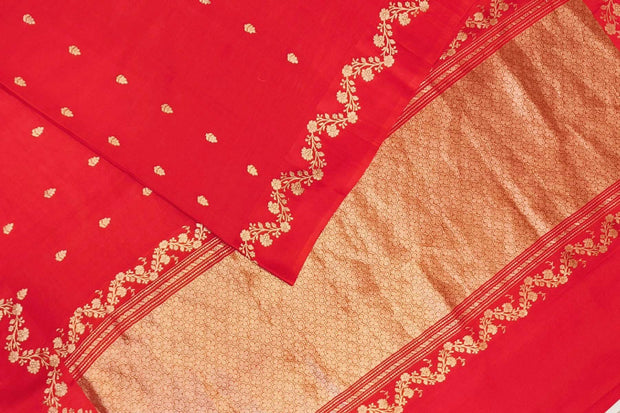 Banarasi  pure silk (Raw Mango) saree in red  with small motifs