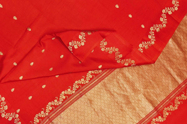 Banarasi  pure silk (Raw Mango) saree in red  with small motifs