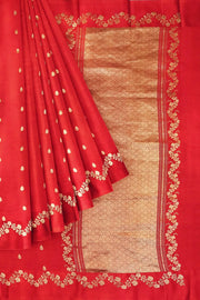 Banarasi  pure silk (Raw Mango) saree in red  with small motifs