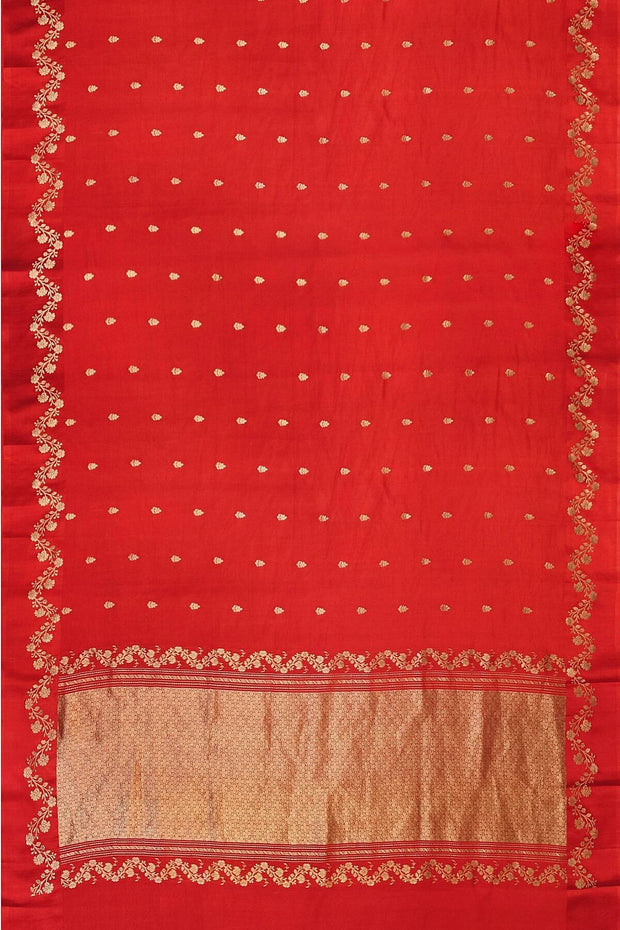 Banarasi  pure silk (Raw Mango) saree in red  with small motifs