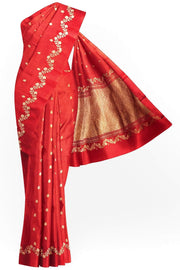 Banarasi  pure silk (Raw Mango) saree in red  with small motifs