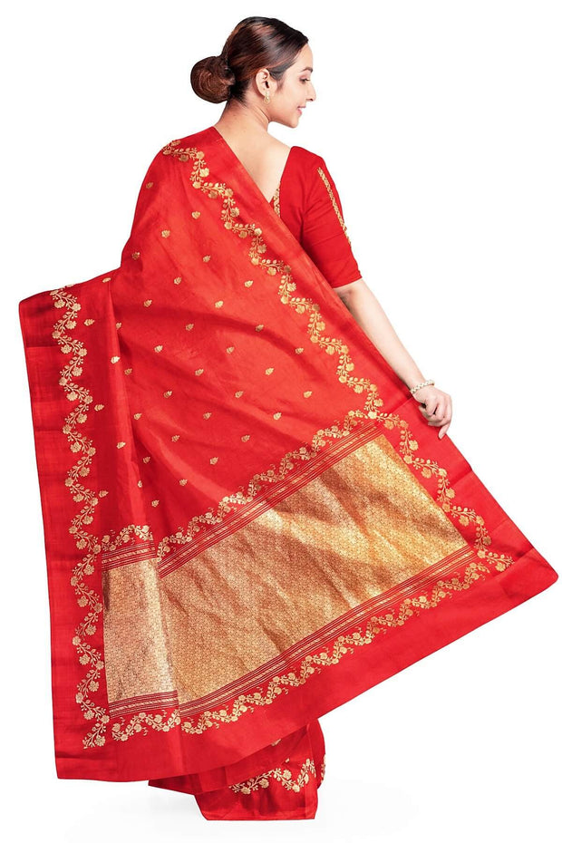 Banarasi  pure silk (Raw Mango) saree in red  with small motifs