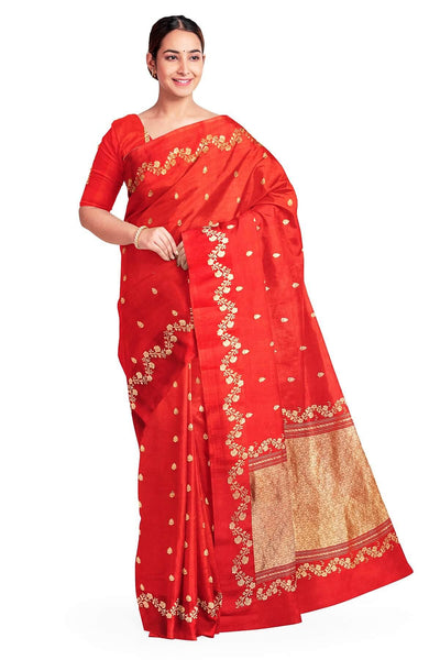 Banarasi  pure silk (Raw Mango) saree in red  with small motifs