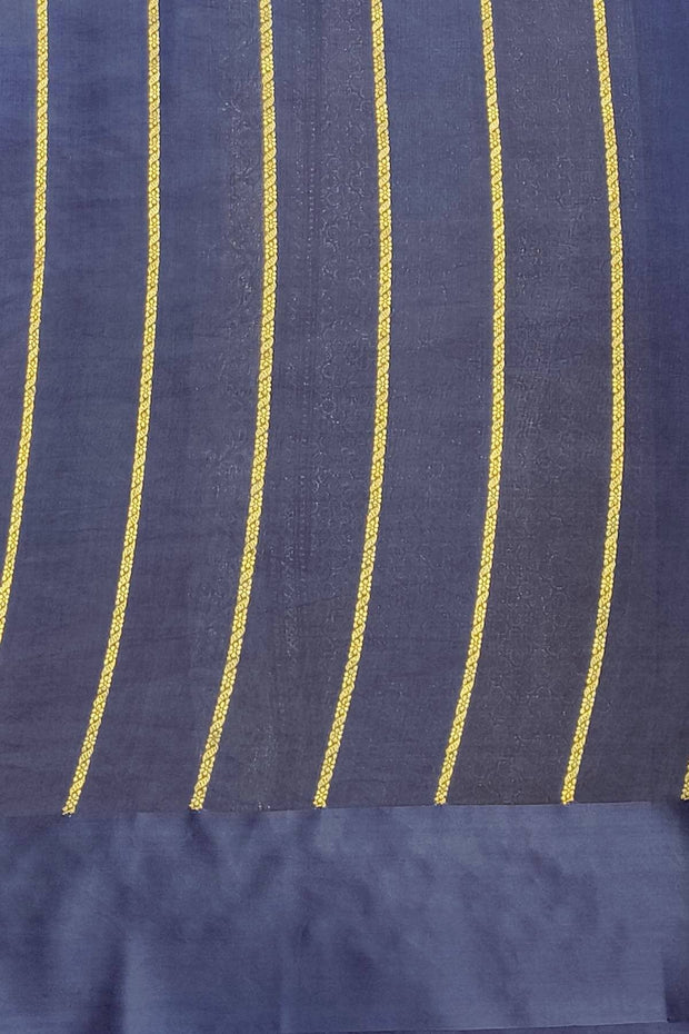 Banarasi  pure silk (Raw Mango) saree in dark blue  with small motifs