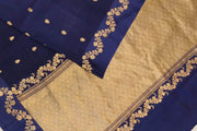 Banarasi  pure silk (Raw Mango) saree in dark blue  with small motifs