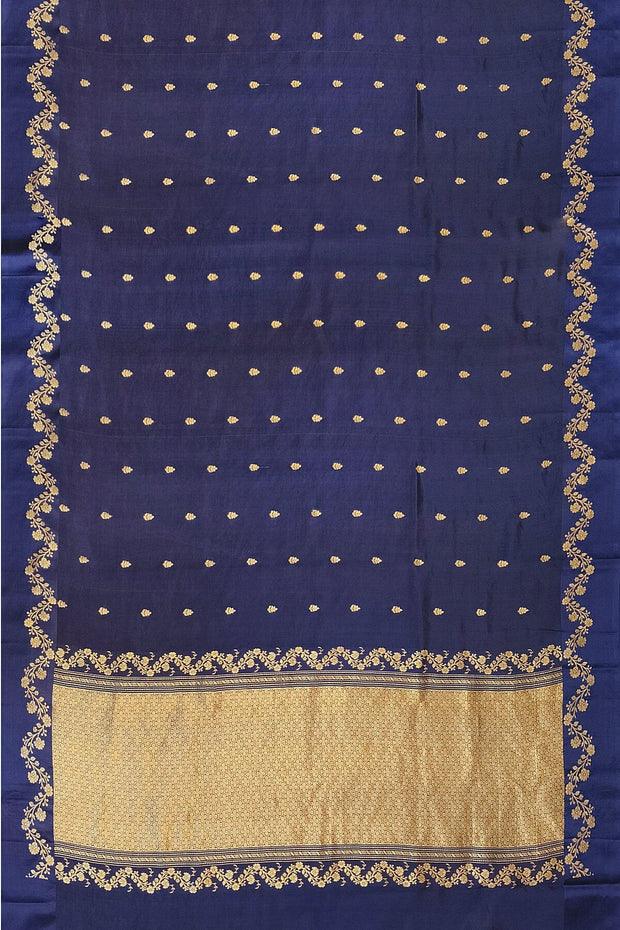 Banarasi  pure silk (Raw Mango) saree in dark blue  with small motifs