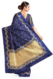 Banarasi  pure silk (Raw Mango) saree in dark blue  with small motifs