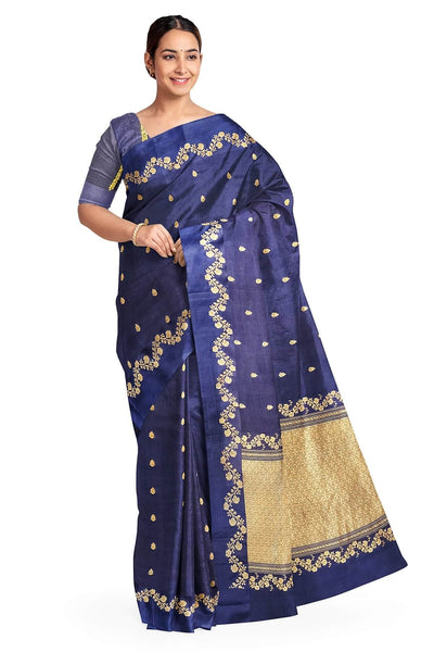 Banarasi  pure silk (Raw Mango) saree in dark blue  with small motifs