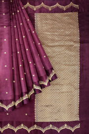 Banarasi pure silk ( Raw Mango) saree in wine with small floral motifs