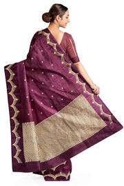 Banarasi pure silk ( Raw Mango) saree in wine with small floral motifs