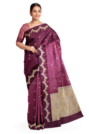 Banarasi pure silk ( Raw Mango) saree in wine with small floral motifs