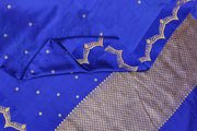 Banarasi pure silk ( Raw Mango) saree in blue with small floral motifs