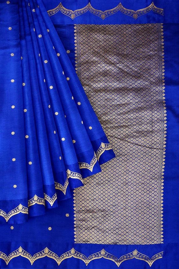 Banarasi pure silk ( Raw Mango) saree in blue with small floral motifs