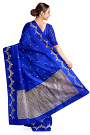 Banarasi pure silk ( Raw Mango) saree in blue with small floral motifs