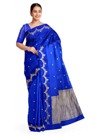 Banarasi pure silk ( Raw Mango) saree in blue with small floral motifs