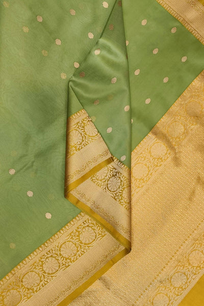 Banarasi kora katan pure silk saree in mint green.