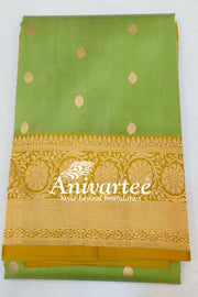 Banarasi kora katan pure silk saree in mint green.