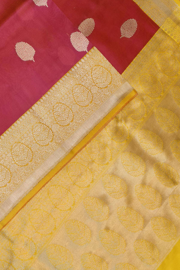 Banarasi kora katan pure silk saree in strawberry pink