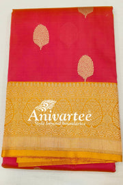 Banarasi kora katan pure silk saree in strawberry pink