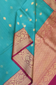 Banarasi kora katan pure silk saree in pool blue