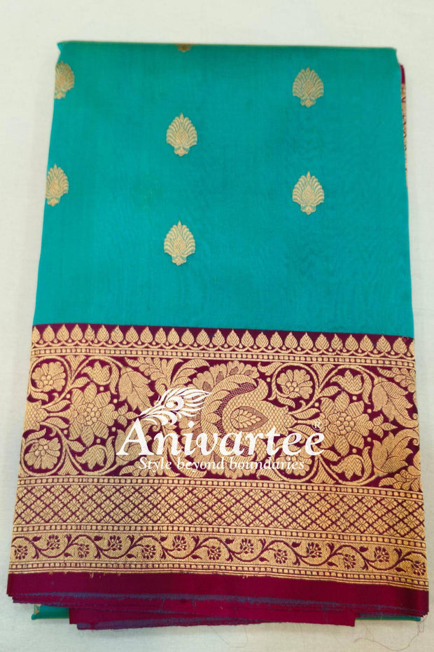 Banarasi kora katan pure silk saree in pool blue