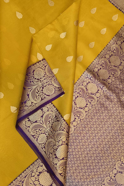 Banarasi kora katan pure silk saree in mustard