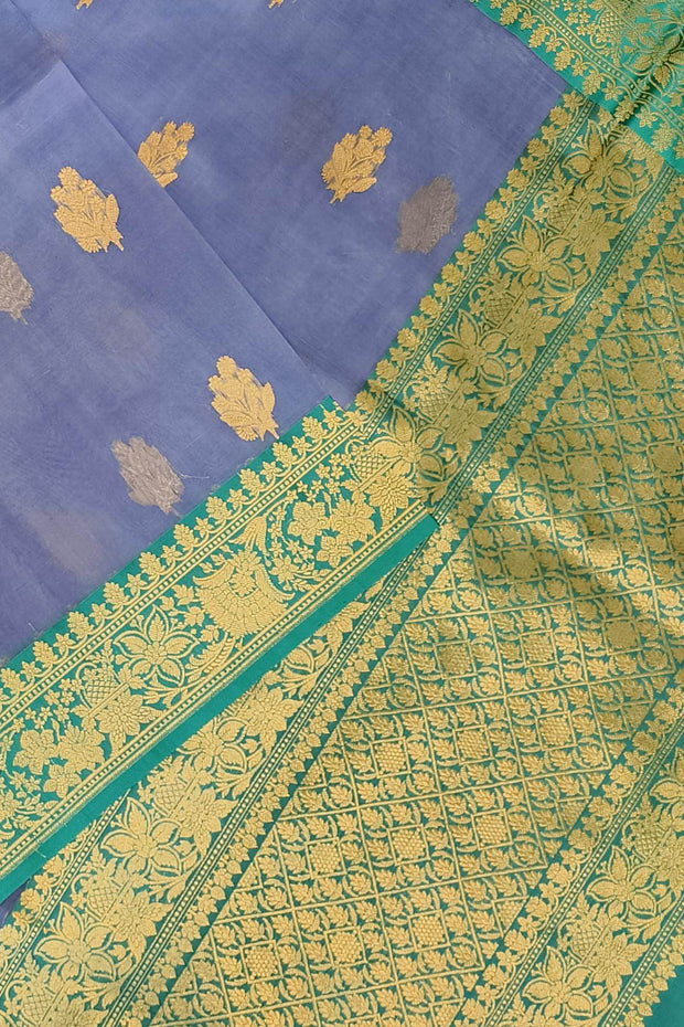 Banarasi kora katan pure silk saree in steel blue