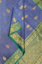 Banarasi kora katan pure silk saree in steel blue