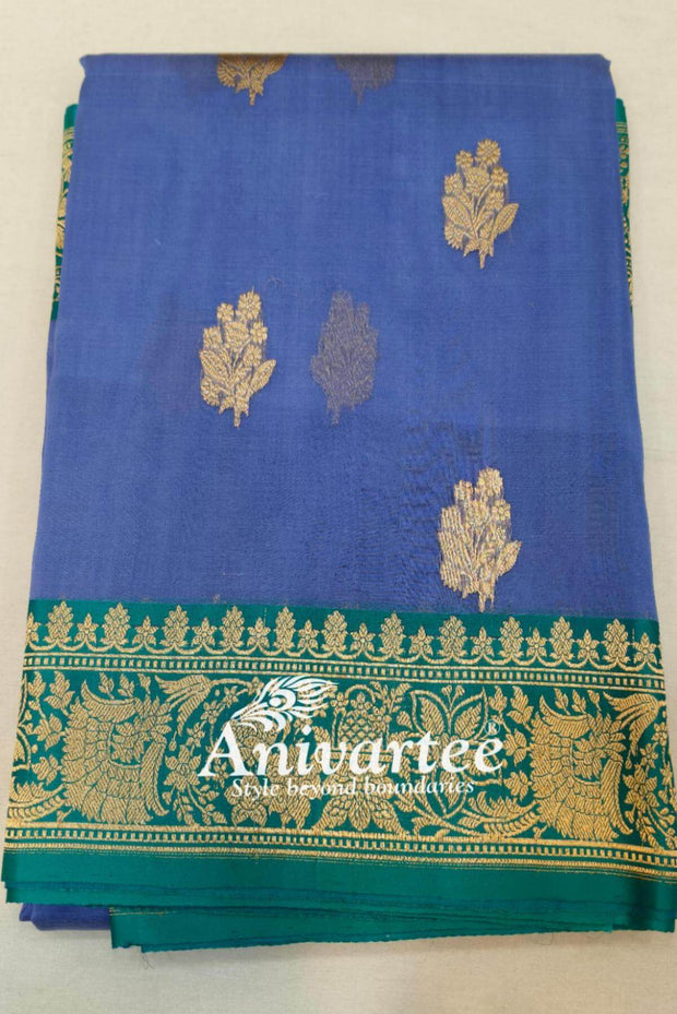 Banarasi kora katan pure silk saree in steel blue