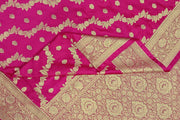 Banarasi mashru silk saree in  pink in leheriya pattern with motifs and a  contrast pallu.